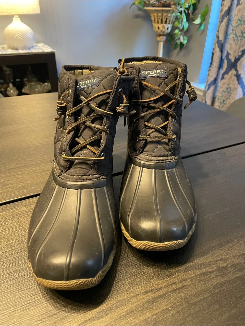 Sperry Saltwater Quilted Black and Tan Waterproof Ankle Duck Boots